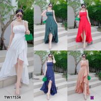 SS17534 Dress แม็กซี่เดรสสายเดี่ยวระบายหางปลา