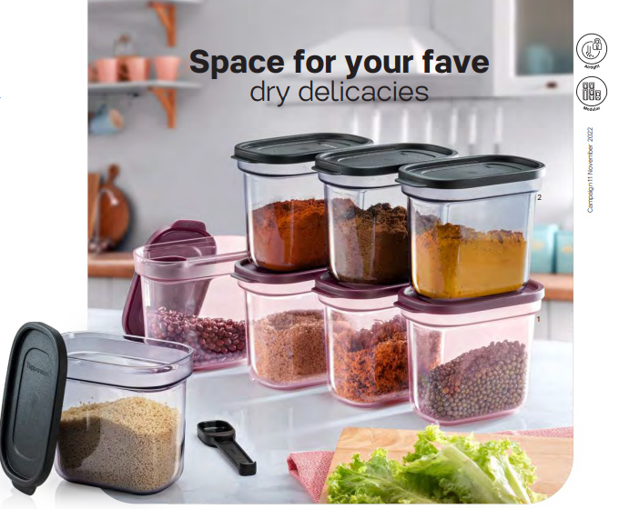 Tupperware Umami Collection 500ml 4 Pieces Spices Storage Box With  Measuring Spoon Clear Purple 