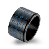 Glow in Night Number Ring Black Gold Color Stainless Steel Spinner Ring Rotatable Time 14mm Width Punk Ring for Men