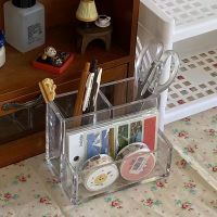 ✿♧ﺴ Ins Style Simple Acrylic Transparent Two-Grid Three-Grid Pen Holder Desk Transformation Student Desktop Storage Box Decoration