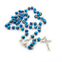 ลูกประคำไม้กางเขนคริสตัล Rosary เครื่องประดับสร้อยคอเลือกหลายสี 6*8.