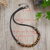 Bohemian new natural stone men 39;s and women 39;s leather necklace boy single bead lava tiger 39;s eye lapis lazuli jewelry