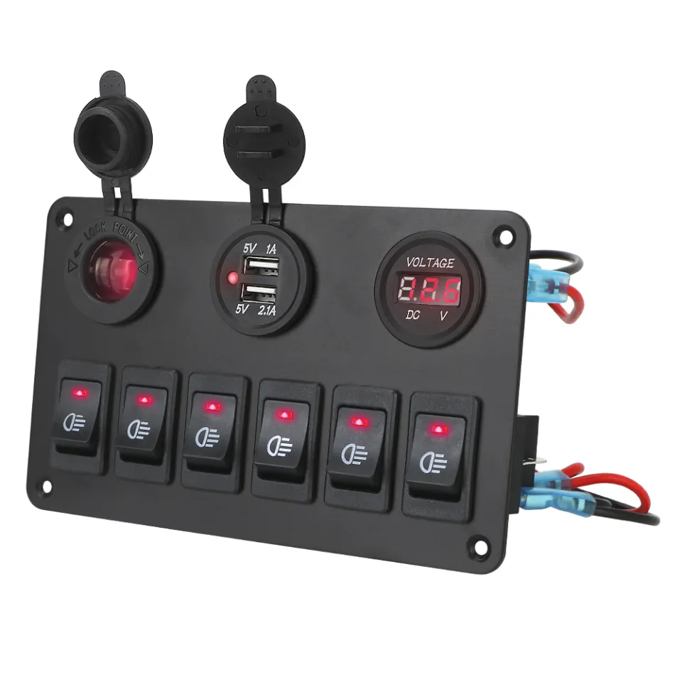 DC 12V/24V Gang Rocker Switch Panel Car Marine Circuit Breaker Waterproof  ON/OFF Lights LED Digital Voltmeter Dual USB Ports Lazada PH