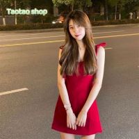 taotao พร้อมส่ง?ชุดเดรสผูกโบว์ ดูหรูดูแพง สาวเกาหลี ปลายระบาย เดรสกระโปรงสั้น 70-1