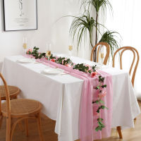 【NEW】【Penghantaran Privasi Tinggi】 Cross-Border French Chiffon Table Runner Simple Solid Color Table Runner Wedding Banquet Party Household Dining Table Decorative Table Runner Polyester