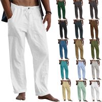 New Mens Casual Cotton Linen Pants Male Summer Large Size Breathable Solid Color Trousers Sports Fitness Streetwear S-5XL