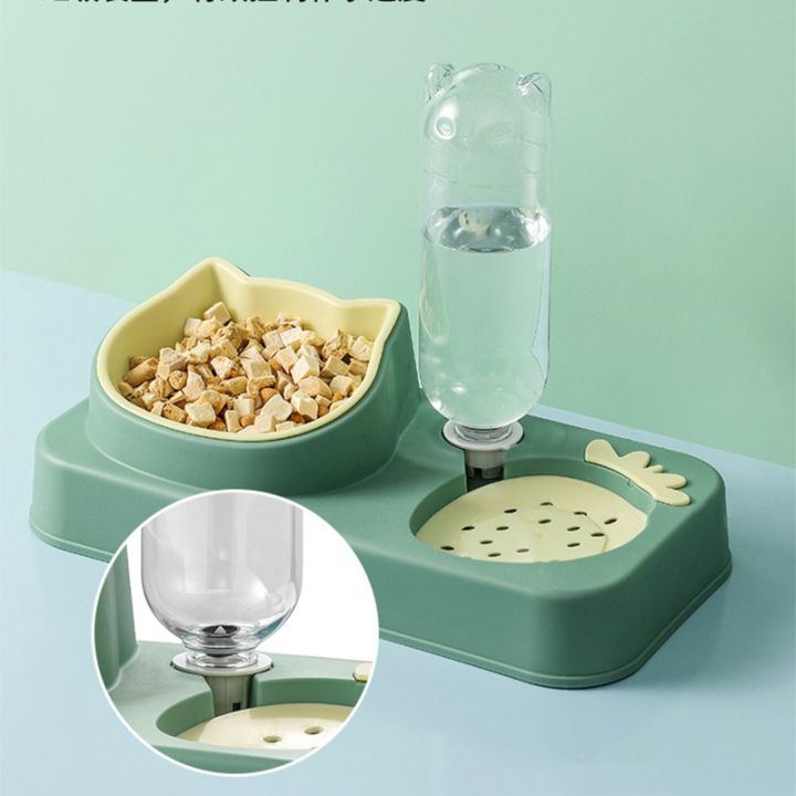 2-in-1-pet-tableware-ชามอาหารสุนัข-no-spill-automatic-water-dispenser-combo-set-สำหรับแมวชามสูง