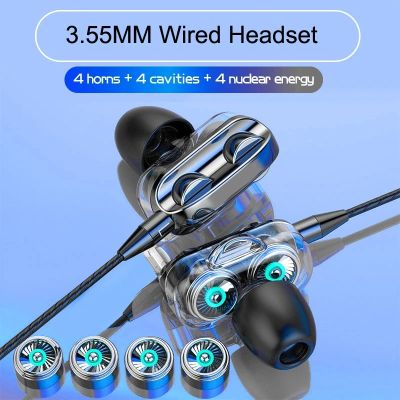 3.5mm Jack Wired Headphone 6D Stereo Deep Bass Double Moving Coil Double Speaker In-ear Wire Headset Gaming Earphone For Running