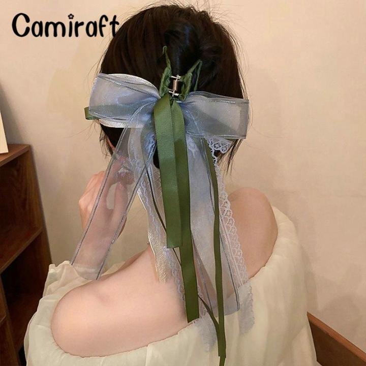 camiraft-ปิ่นปักผมกิ๊ฟหนีบผมโบว์ใหญ่มีหลายชั้นประดับด้วยริบบิ้นปิ่นประดับผมแฟชั่น2023น่ารักสไตล์จีนที่หรูหราเครื่องประดับผมสำหรับผู้หญิงหญิงสาว