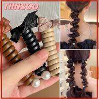 TIINSOO 2PCS กุทัณฑ์ถัก ที่คาดผมสายโทรศัพท์ เครื่องมือทำผม ไข่มุกไข่มุก เชือกมัดผมหางม้า ของขวัญสำหรับเด็ก พลาสติกทำจากพลาสติก อุปกรณ์เสริมผม สำหรับผู้หญิง