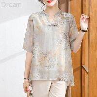 Moms summer new short-sleeved chiffon shirt fashion suit middle and old womens T-shirt clothes V729