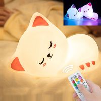 ▫❄♘ Touch LED Cat Night Light Remote Control For Kid Children USB Rechargeable Silicone nightligh Child Cat Lamp for Birthday Gift