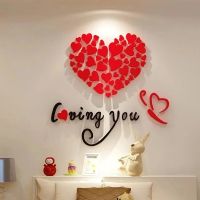 ✆﹉♀ 1 Set Love Heart Acrylic Wall Sticker DIY 3D Mirror Acrylic Wall Stickers Living Room Bedroom Background Wall Home Decoration