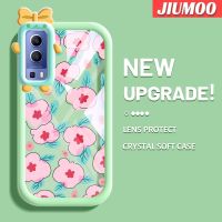 เคส JIUMOO สำหรับ VIVO Y72 5G Y52 5G Y75s 5G เคสแฟชั่นลายดอกไม้สีชมพูสีสันสดใสนิ่มสำหรับเลนส์กันกระแทกแบบใสเคสมือถือเรียบง่ายฝาครอบป้องกันซิลิโคนความคิดสร้างสรรค์โปร่งใส