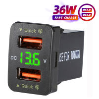 36W Fast Usb In The Car Charger QC3.0 Dual Port 12V Socket Mobile Waterproof Adapter LED Voltmeter usb charger for toyota Honda