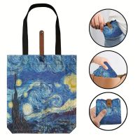 Polyester Taffeta Folding Eco-friendly Bag Van Gogh Series Oil Painting Printing Carrying Case Mini Supermarket Shopping Bag Drawing Painting Supplies