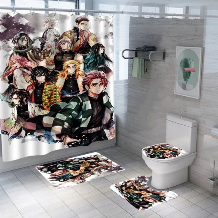 japanese-anime-shower-curtain-demon-slayer-3d-print-bath-set-cartoon-pattern-screen-cover-kawaii-loli-girl-bath-ready-for-kids