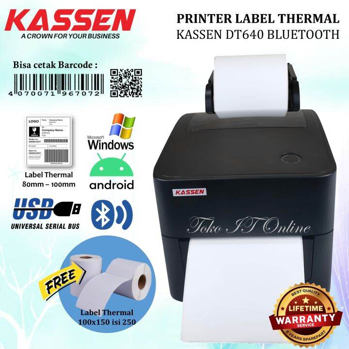 Printer Label Thermal Barcode Kassen Dt 640 Bluetooth Free Kertas Cetak