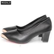 Giày cao gót vuông 5P mũi nhọn bọc thép Rozalo R5585