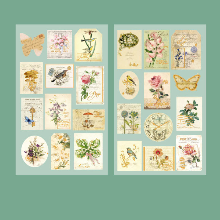 Scrapbooking Supplies Kit, Vintage Botanical Aesthetic Scrapbook