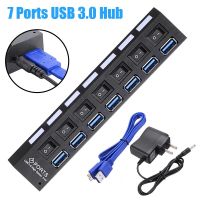 Pohiks 1ชิ้น USB 3.0ตัวแยก USB HUB ตัวแยก USB USB หลากหลาย USB 3.0ฮับ2.0 7พอร์ตหลายพอร์ตมีอะแดปเตอร์สำหรับคอมพิวเตอร์ไฟ