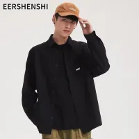 EERSHENSHI เสื้อเชิ้ตผู้ชายแขนยาวมีปก,เสื้อสีทึบทันสมัยแบรนด์แจ็คเก็ต