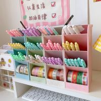Kawaii Large Capacity Desk Pen Holder Pencil Makeup Storage Box Desktop Organizer Stand Case School Office Stationery 2021 New