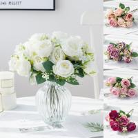 【DT】 hot  1 Bunch Simulation Flower Realistic Looking Multiple Layers Petals European Style 5 Forks 5 Head Artificial Peony Bouquet