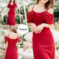 [พร้อมส่ง] [LUXURY707] ชุดเพื่อนเจ้าสาว Midi dress สายเดี่ยวพรางต้นแขน (LX6101)