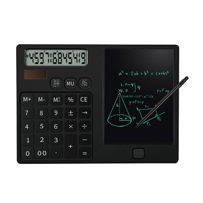 12-Digit Display Pocket Calculator with Erasable Wiriting Pad for Student for School Black