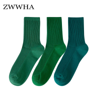 3 PairsLot Socks Women 2022 New Fashion Cotton Color Green Crew Socks For Girl Breathable Casual Korean Women Socks Sets Kwaii