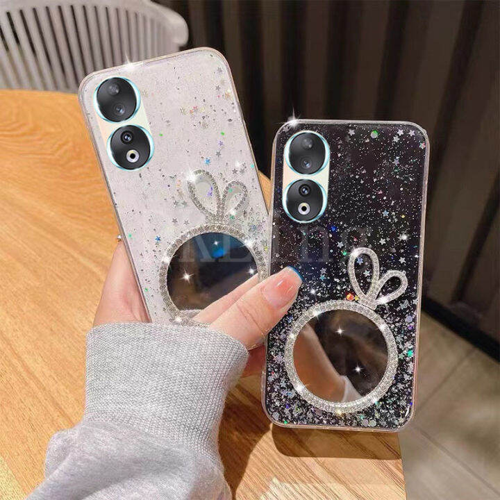 เคสสำหรับ-honor-2023นิ่มโปร่งใส90-5g-90-lite-70-lite-เคสโทรศัพท์ซิลิโคนแวว-rhinestone-หรูเคสมือถือ-honor-90-lite-หูกระต่ายแต่งหน้าฝาหลัง-honor-90-5g