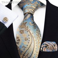 ℗❇❂ Blue Gold Floral Neck Tie For Men Luxury 8cm Wide Silk Wed Business Ties Pocket Square Cufflinks Set Men Accessories Gravata