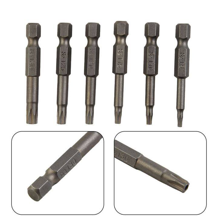 6pcs 50mm 5 Point Torx Drive Bit Set 1/4 6.35mm Hex Shank Screwdriver ...