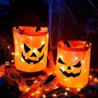 Collapsible Halloween Pumpkin Candy Bags With Led Light Trick Or Treat Candy Bucket Halloween Party Handbag Ghosts Festival