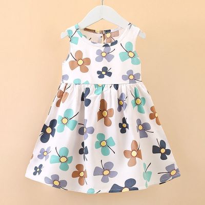 Casual Baby Girl Vest Cotton Infant Dress Toddler Sleeveless A-Line Pleated Kids Clothes Mini Princess Dress