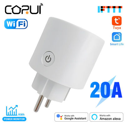 CoRui 20A Tuya สมาร์ท ZigBee เสียบกับการตรวจสอบพลังงานสหภาพยุโรปเสียบไร้สายระยะไกลซ็อกเก็ตสมาร์ทจับเวลาการควบคุมเสียง Alexa Home