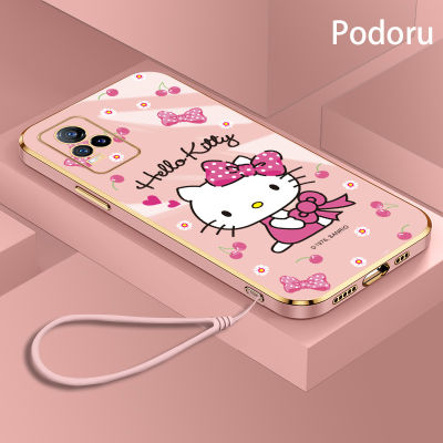 เคส Vivo V21E Y73 4G เรียบง่ายสุดหรูชุบทองเคสโทรศัพท์ Hello Kitty เคสซิลิโคนเนื้อนิ่ม