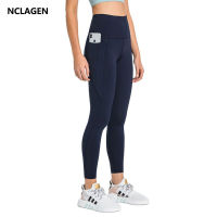 NCLAGEN Yoga Pants Women High Waist Running Tights With Pocket Gym Sport Leggings Tummy Control Training Dry Fit Workout bottoms