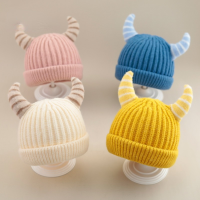 Halloween Christmas Uni Newborn Baby Boys Girls Beanie Wool Horns Knit Crochet Hats Party Caps Yellow Black Pink Cosplay