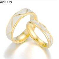 AVECON เวอร์ชั่นเกาหลีของแหวนคู่แกะสลักยอดนิยม Gold Simple All-Match Ring