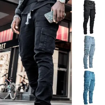 Aoochasliy Mens Jeans Clearance Reduced Price Men's Side Pocket Trousers  with Zipper Placket Skinny Jeans Deals of the Day