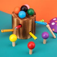 Wooden game toy Mushrooms bugs Capture tool Color stick Childrens educational toys