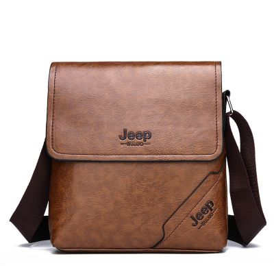 卐◆ Trendy new JEEP mens bag casual bag cover type mens leather bag shoulder bag Jeep PU messenger bag