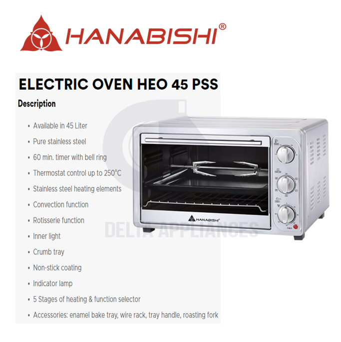 Hanabishi HEO 45PSS Pure Stainless Electric Oven 45L Lazada PH