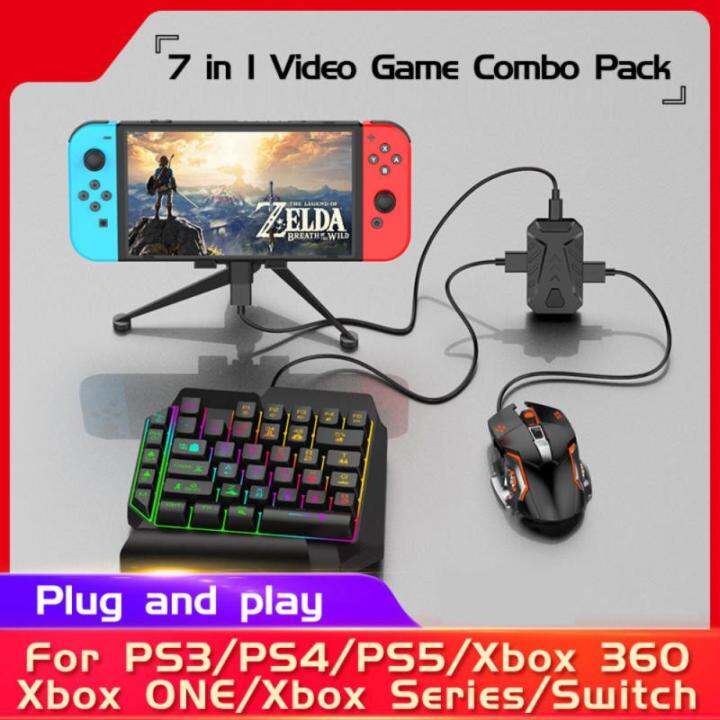 Gaming Keyboard And Mouse Combo Rgb Backlit One Handed Keypad Mice With Converter Adapter Set 1277