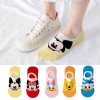 【LZ】✌  5 pares venda quente dos desenhos animados kawaii mulher meia mickey minnie donald winnie daisy algodão menina chinelo meias engraçado invisível tornozelo meia