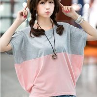 COD DSFDGDFFGHH Short-sleeved T-shirt Summer Korean Version Large Size Womens Loose Bat Shirt Student Ladies Fat Mm (spot)