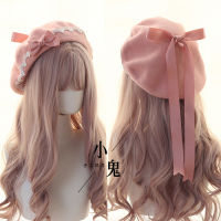 Japanese Kawaii Beret Hat Lolita Teenage heart Sweet Woolen Handmade Cute Lace Bowknot Warm Autumn Winter Painter Hat Headdress