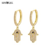 SIPENGJEL Fashion Fatima Hand Circle Hoop Earrings Dainty Black Eye Dangle Drop Earrings For Women Hypoallergenic Jewelry Gift